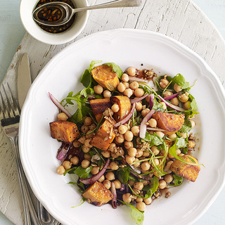 SWEET POTATO AND CHICKPEA SALAD WITH SOY AND GINGER DRESSING